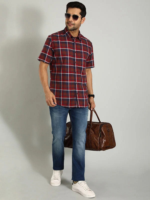 Indian Terrain Men's Regular Fit Half Sleeve Checkered Multicolor Shirt